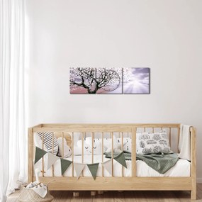 Czerwony obraz drzewa (z zegarem) (90x30 cm)