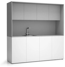 Kuchnia biurowa NIKA ze zlewem i kranem 1963 x 600 x 2000 mm, szary, lawo