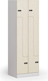 Metalowa szafka ubraniowa S1 Z, 4-drzwiowa, 1850 x 600 x 500 mm, zamek mechaniczny z kodem, drzwi laminowane, brzoza