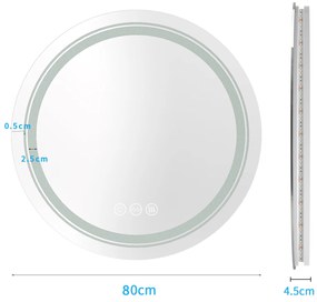 Lustro ścienne łazienkowe, okrągłe 80 cm, podświetlane srebrne DOVER 80