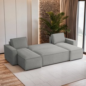 Masseno Narożnik PESANO z funkcją spania i pojemnikiem na pościel Narozniki U, Rozkładana sofa - Jasnoszary, POSO 55