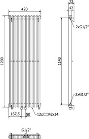 Mexen Kansas grzejnik dekoracyjny 1200 x 420 mm, 842 W, czarny - W204-1200-420-00-70