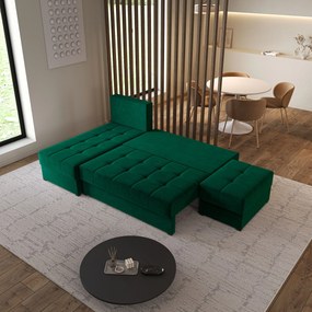 Masseno Narożnik NORVI z funkcją spania i pojemnikiem na pościel Narozniki L, Rozkładana sofa - Butelkowa zieleń, KRONOS 19