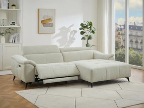 Kanapa narożna z elektryczną funkcją relaks z teksturowanej tkaniny w kolorze beżowym CLIMOTA
