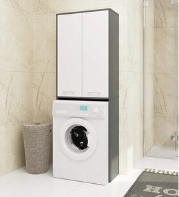 Słupek łazienkowy AKORD FIN do zabudowy pralki Grafit Szary 64 cm 2 drzwi kolor Biały mat 4 półki 64x30x180 cm