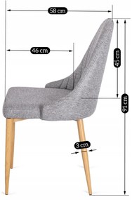 Krzesło Tapicerowane do Jadalni TORINO Szare Nowoczesne