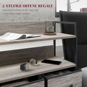 HOMCOM Komoda z tkaniny, 5 składanych szuflad, 2 półki, Stelaż stalowy, 98 x 29 x 85 cm, Szara