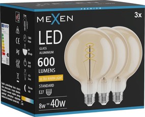 Mexen Vintis 3x żarówka filament spirala LED E27, G125, 8W, Ciepła - 2200K, 600 lm, amber - L168-E27-0822-50x03