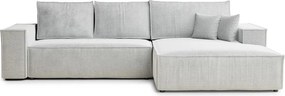 Jasnoszary rozkładany narożnik ze schowkiem z tkaniny szenilowej (prawostronny/z szezlongiem) Maze – Maison de Rêve