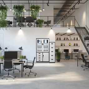 Szafa biurowa z przeszkloną gablotą Wiola 90x40x185 cm antracyt/biały