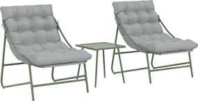 Outsunny Zestaw Mebli Balkonowych 3-częściowy z Stolikiem, Poduszkami, Stalową Ramą i Regulowanymi Nóżkami - Jasnoszary | Aosom PL