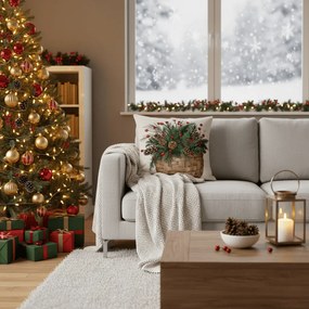 Świąteczny poszewka na poduszkę FOREST GIFT 45x45 cm, beżowy