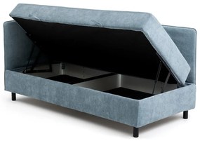 Niebieskie tapicerowane łóżko jednoosobowe ze schowkiem i materacem 120x200 cm Avela – Bonami Selection