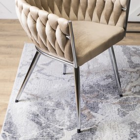 Krzesło Tapicerowane Plecione do Salonu SIENA Beżowe Welurowe Nowoczesne Glamour