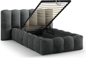 Ciemnoszare tapicerowane łóżko jednoosobowe ze schowkiem i stelażem 90x200 cm Lupine – Micadoni