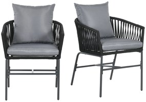 Outsunny Krzesła Ogrodowe, 2 szt., Design Boho, Poduszki na Siedzisko i Oparcie, Wygodna Powierzchnia Siedziska, Rama Metalowa, Czarny