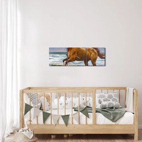 Obraz konia na plaży (z zegarem) (90x30 cm)