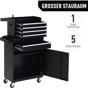 Wózek warsztatowy DURHAND skrzynka narzędziowa z 5 szufladami kółka 360° metalowy 52,5 x 28 x 104,5 cm