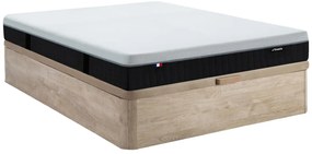 Zestaw 140 x 190 cm stelaż z jasną naturalną skrzynią + materac hybrydowy ognioodporny o grub. 28 cm z 9-strefowymi sprężynami kieszeniowymi, pamięcią kształtu i lateksem - SLOMAS marki YSMÉE