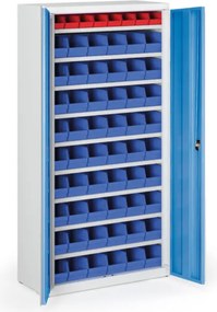 Szafa z plastikowymi pojemnikami BASIC - 1800 x 400 x 920 mm, 8x A, 54x B, niebieski