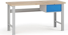 Stół warsztatowy G7, blat bukowy, 1700 x 800 x 840 mm, 1x kontener, 1x szuflada, niebieski