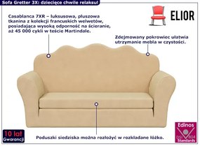 Kremowa 2-osobowa sofa dziecięca - Gretter 3X