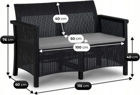 Zestaw Mebli Ogrodowych BRENTA Czarny/Szary 2xFotel Sofa Stolik Tarasowy Technorattan Nowoczesny