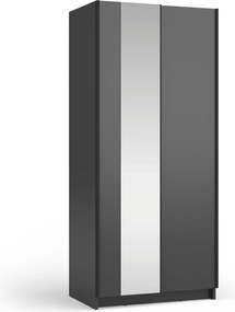 Szafa Przesuwna CERON 100 cm z Lustrem Szafa Dwudrzwiowa, Czarny