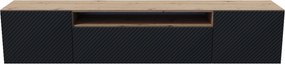 Szafka RTV CAVA - Dąb artisan / Wisząca / Front Czarny / 3 drzwi / 200 cm