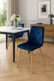 Pikowane granatowe welurowe krzesło do stołu R1-T98