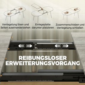 HOMCOM Owalny stół rozkładany dla 4-6 osób, rozsuwany nowoczesny stół kuchenny z metalowym stelażem, Szary | Aosom PL