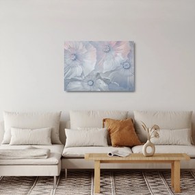 Obraz na szkle - Niebieskie kwiaty na ścianie (70x50 cm)