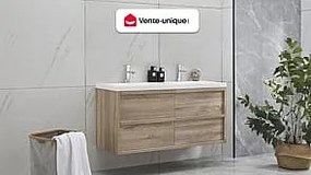 Szafka łazienkowa wisząca  z umywalką do zabudowy - Kolor jasnego naturalnego drewna - 120 cm - QUADRA