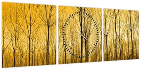 Obraz lasu o zachodzie słońca (z zegarem) (90x30 cm)