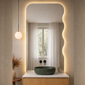 Lustro dekoracyjne oszlifowane z podświetleniem WAVE Aura Half LED  | Różne rozmiary | Różne kolory : Kolor tafli szkła - Brąz, Rozmiar - 70 x 140 cm, Wersja - Prawa