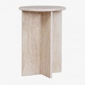 Okrągły Stolik Nocny Ø35 Cm Z Marmuru Mencia Marmur Beżowy Dyna - Sklum