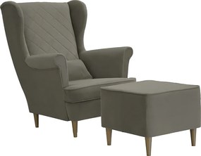 Fotel uszak skandynawski z podnóżkiem CLEO Jasny brąz