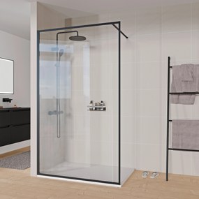 Kabina prysznicowa Walk-In 8 mm szkło przezroczyste FRAME - wysokość 200 cmProfil aluminiowy czarny mat wraz z drążkiem stabilizującym - możliwość wyb