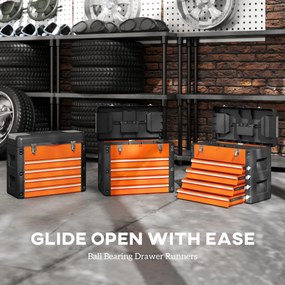 HOMCOM Pusta skrzynka narzędziowa 49,7 x 25,3 x 40,7 cm z 4 szufladami i Mini-Boxem, Stal, Pomarańczowa