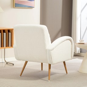 HOMCOM Fotel tapicerowany, z pokrowcem z fleece, z podłokietnikami i poduszką lędźwiową, z metalowymi nogami, fotel do czytania, kremowy