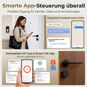 HOMCOM Inteligentny cylinder drzwiowy, 5 w 1 z odciskiem palca, kodem, aplikacją, kartą NFC i kluczem, współdzielony dostęp, cylinder Bluetooth | Aosom PL