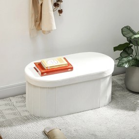 HOMCOM Ławka ze schowkiem, składana pufa tapicerowana z efektem aksamitu do salonu 76 x 38 x 35 cm krem | Aosom PL