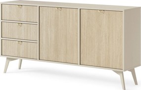 Komoda: piaskowy beż / skandynawskie jodełki, drewniane nogi, 158 x 80 x 38 cm