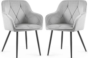 2x Welurowe krzesło tapicerowane pikowane Szare DIAMANTE Czarne nogi