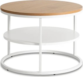Stolik Kawowy z Półką BEST 70 cm Dąb/Biały Skandynawski
