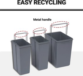 HOMCOM Kosz na śmieci z 3 pojemnikami na odpady do segregacji, system szynowy, wbudowany, zestaw 3 pojemników, Szary