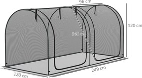 Outsunny 2,49 x 1,2 m Siatka ogrodowa, namiot ochronny na rośliny z drzwiami, siatka przeciw szkodnikom z ramą stalową, Czarna