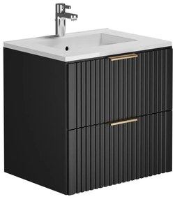 Szafka łazienkowa wisząca ryflowana z umywalką wpuszczaną w blat - Czarny - 60 cm - ZEVARA