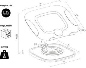 Podstawka stojak pod laptopa regulowana biała, 265x200x74-225 mm