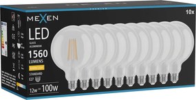 Mexen Vintis 10x żarówka filament LED E27, G125, 12W, Ciepła - 2700K, 1560 lm, clear - L158-E27-1227-00x10